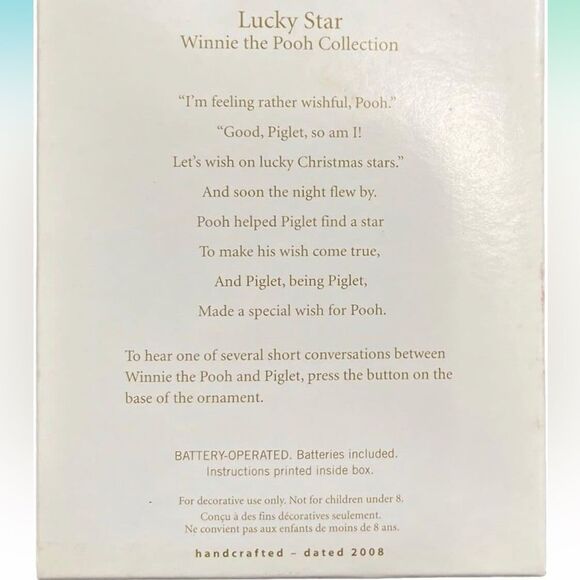 Hallmark Keepsake 2008" Lucky Star Winnie The Pooh Singing‎ Collection Christmas - Picture 5 of 14